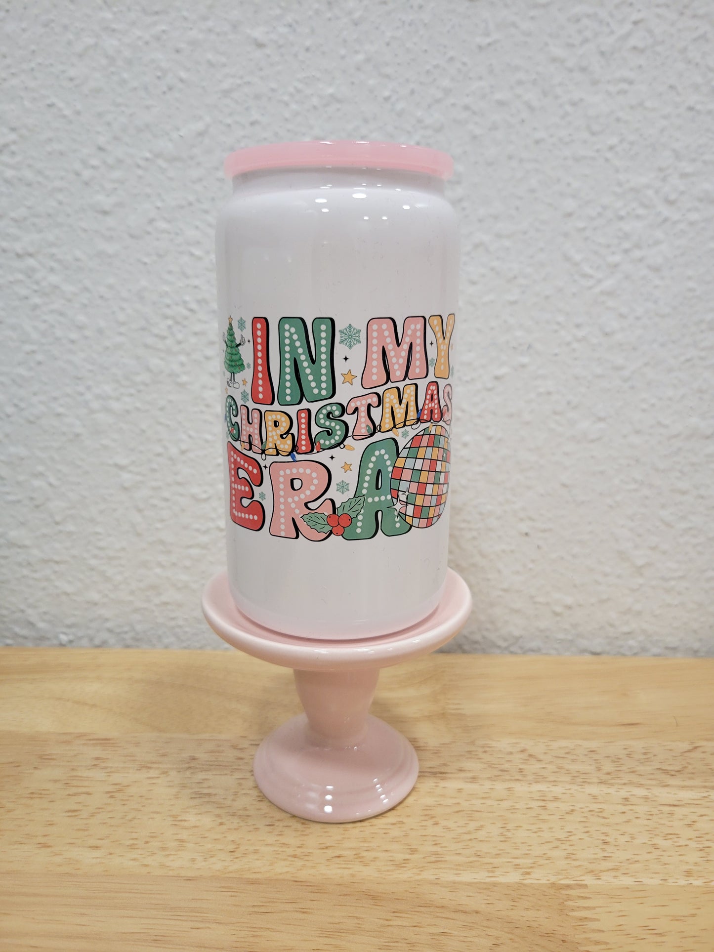 Christmas Era Glass Can Cup