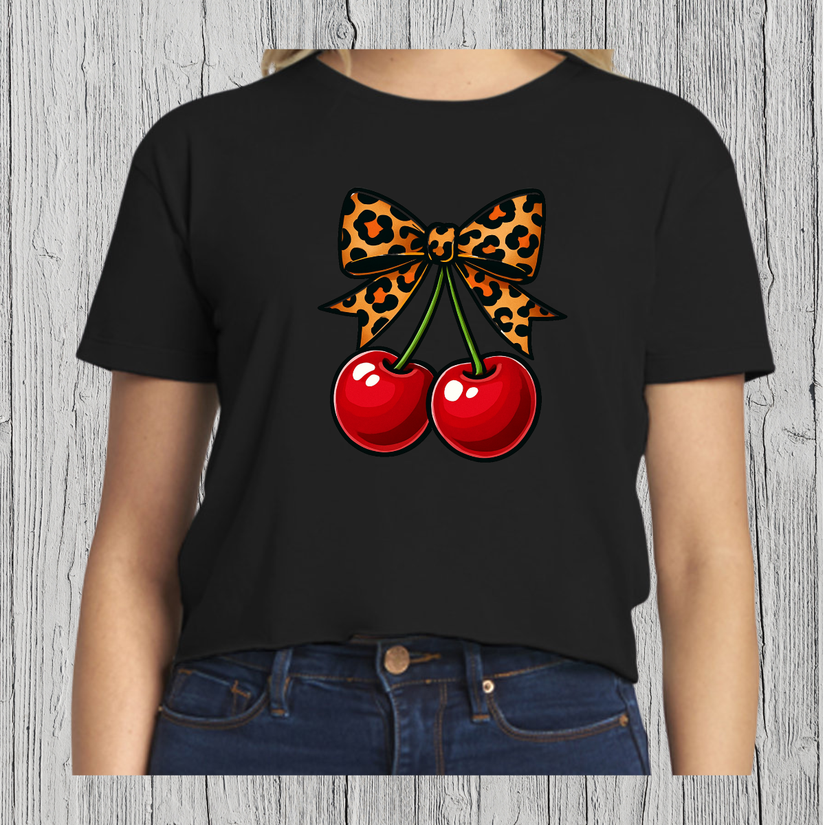 Cheetah Cherries crop top apparel