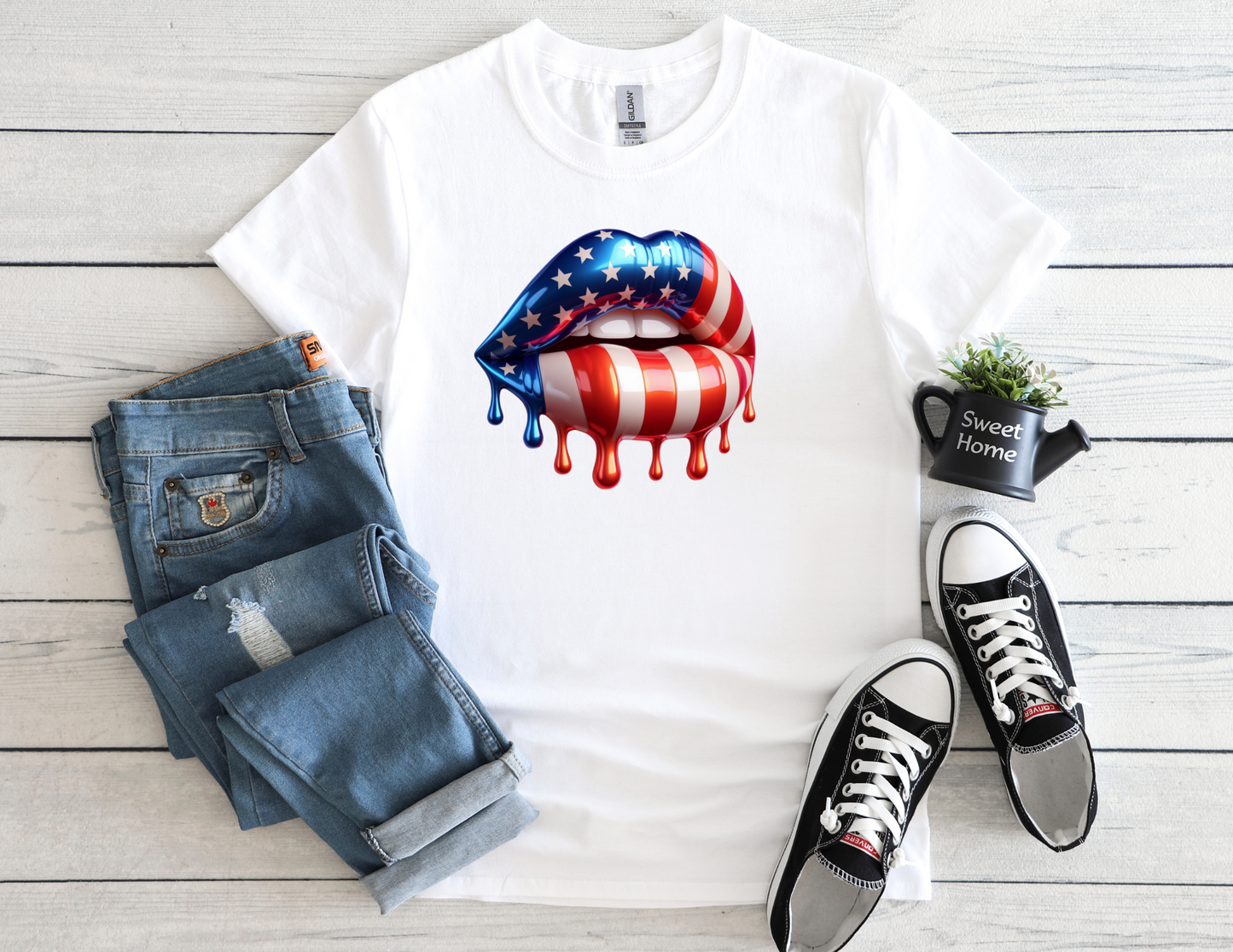 Womens - Flag Lips Tee