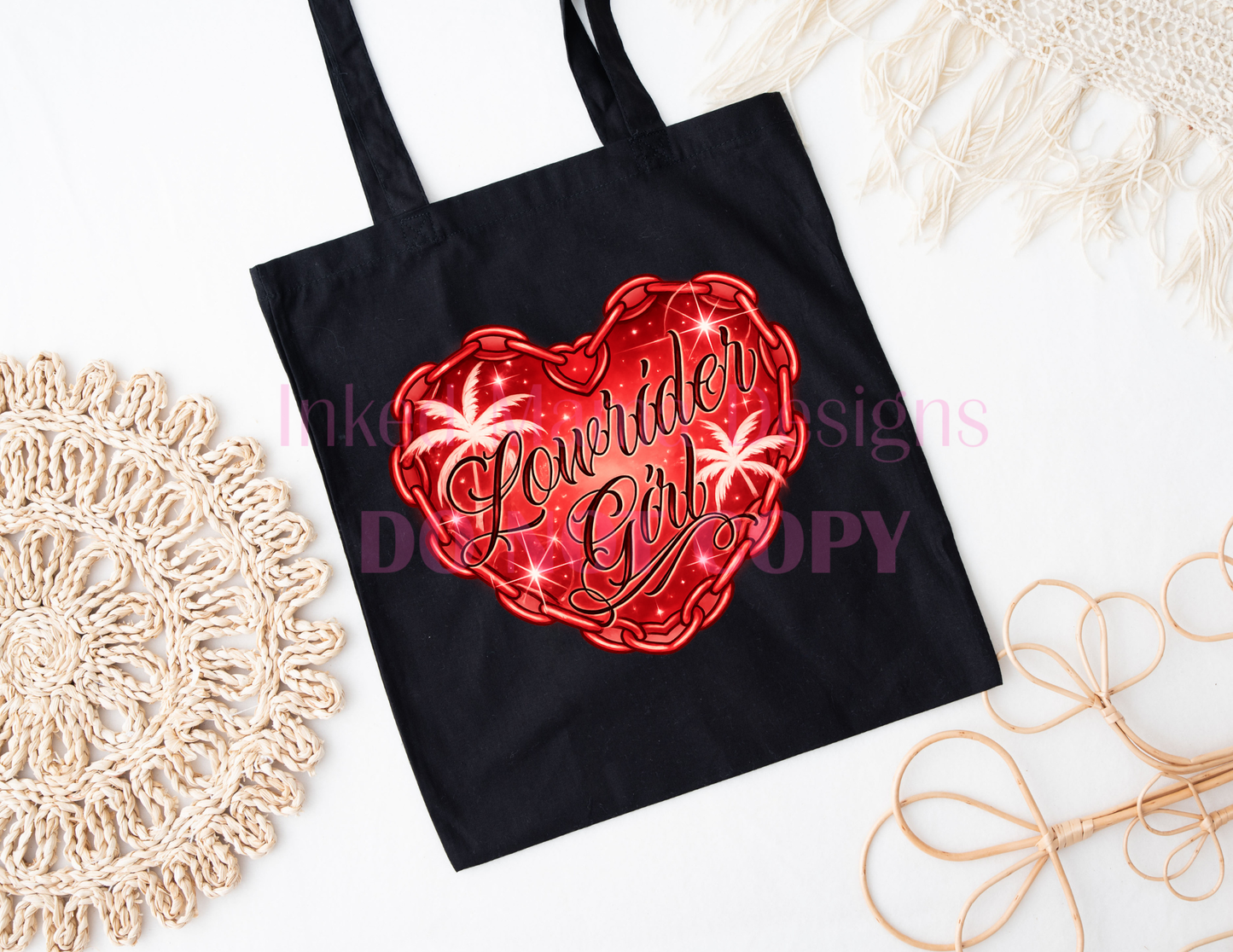 Lowrider Girl Heart Chain Tote Bags