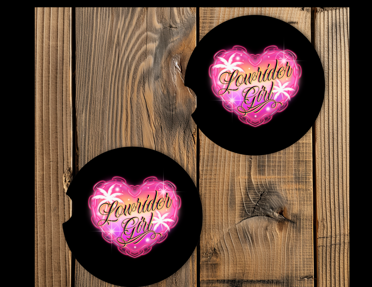 Car Coasters-Lowrider Girl (pink) set of 2