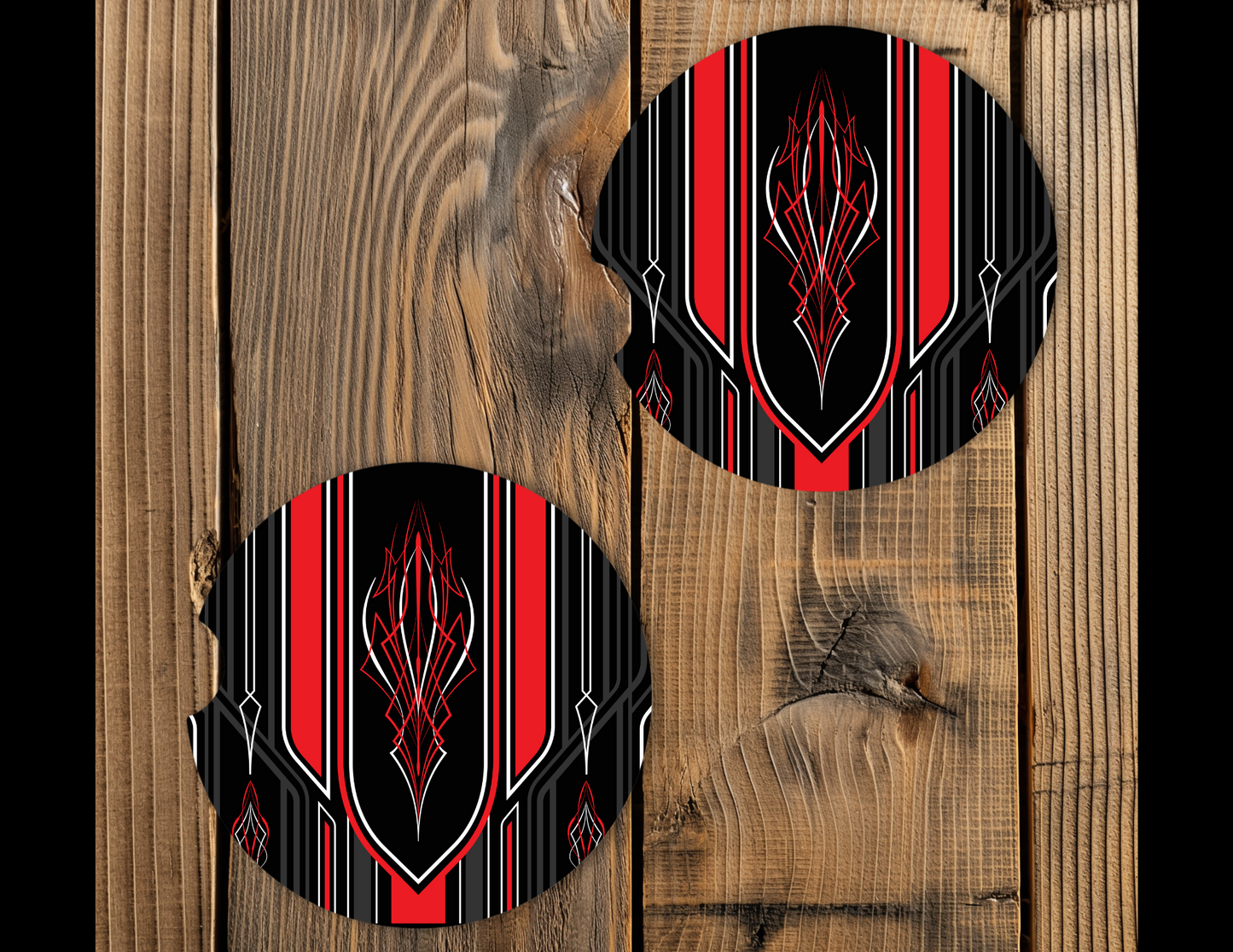 Car Coasters-Black w/Red Pinstripe set of 2