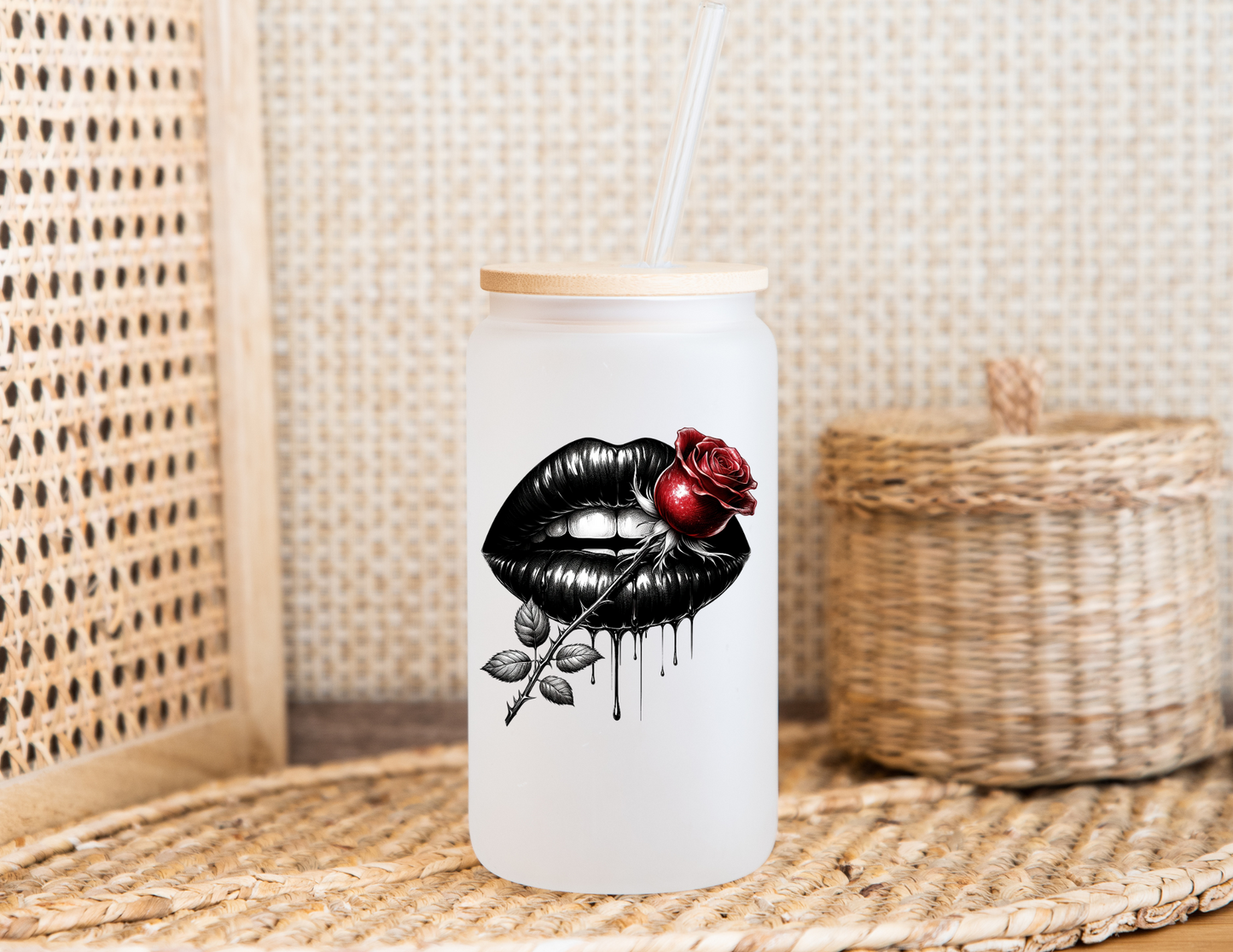 Red Rose Lip Glass Can