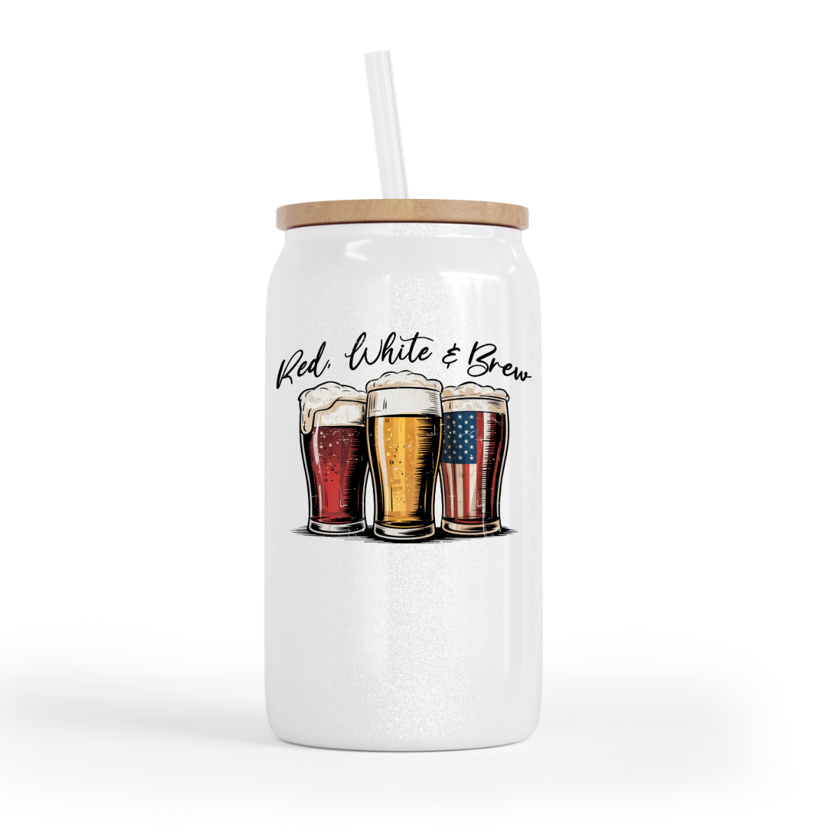 Red White and Brew Glass Can