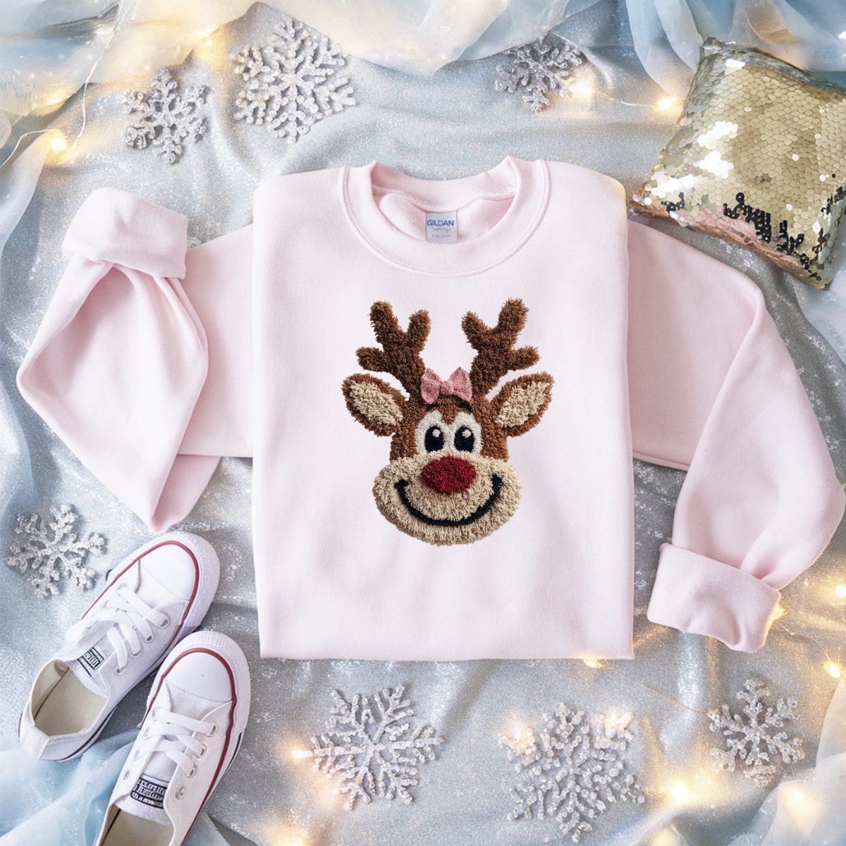 Jolly Reindeer Pink Bow Tee/Sweatshirt
