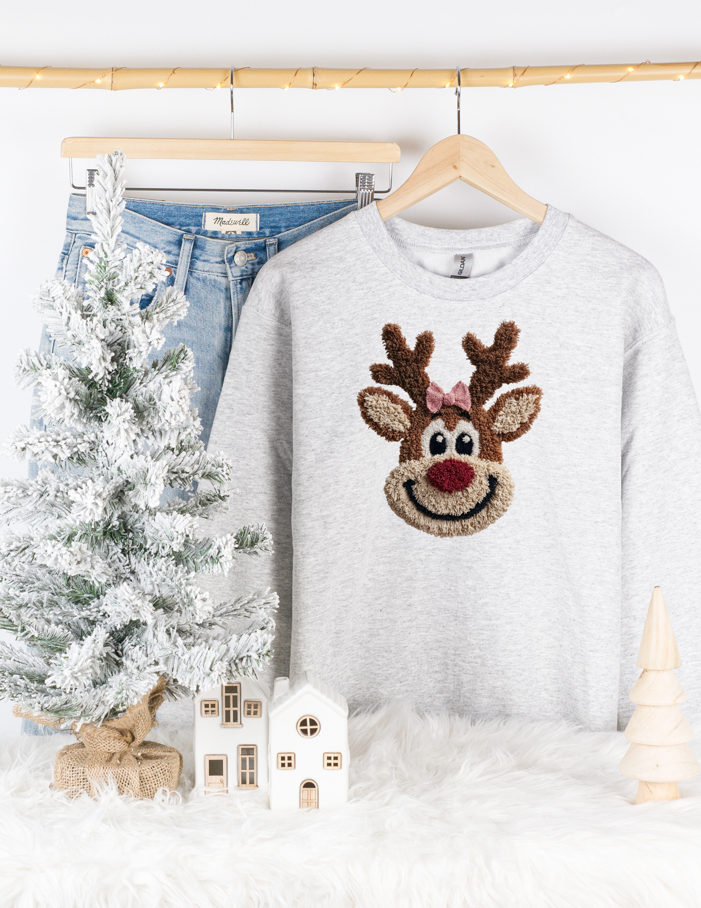 Jolly Reindeer Pink Bow Tee/Sweatshirt
