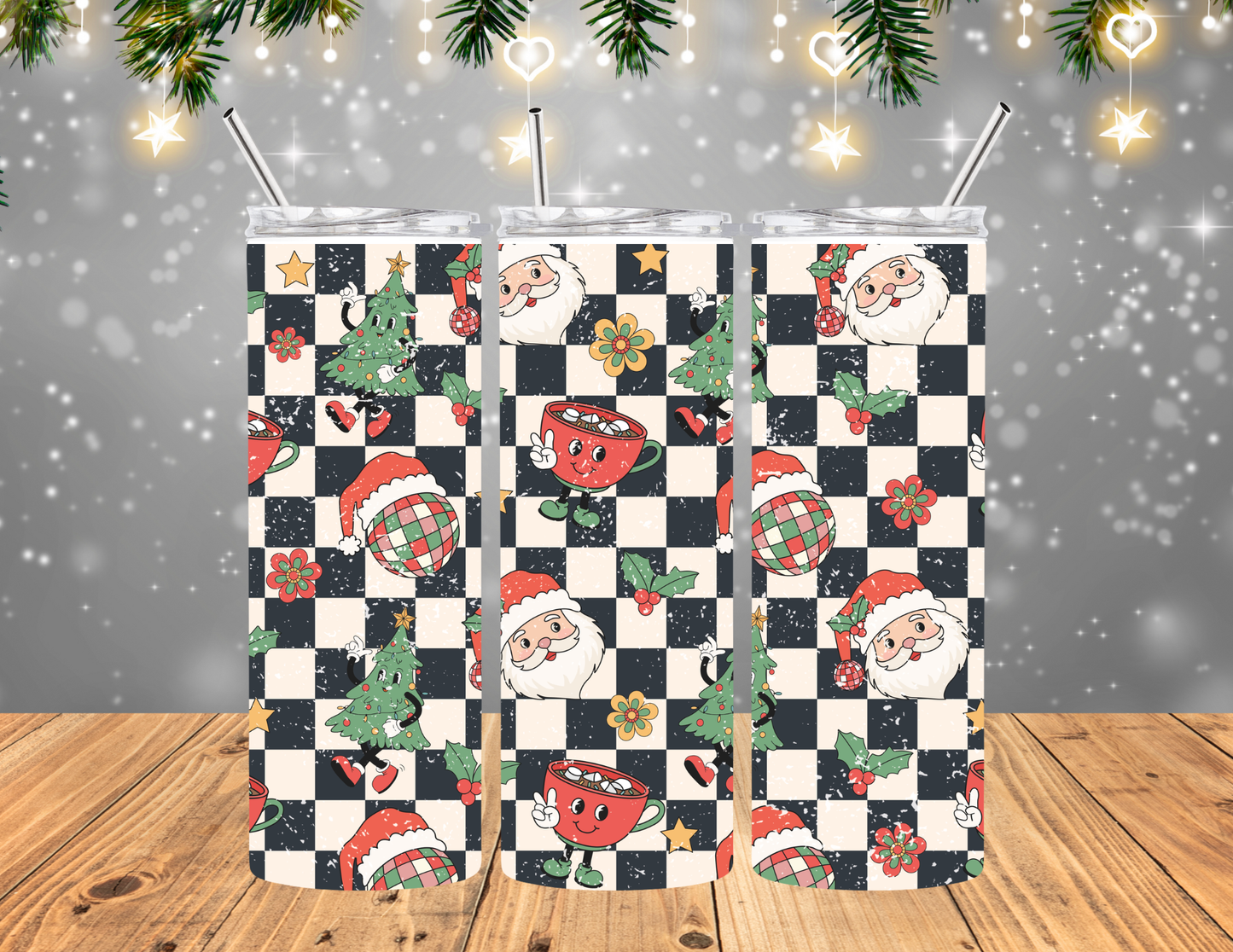 Retro Checkered Christmas tumbler