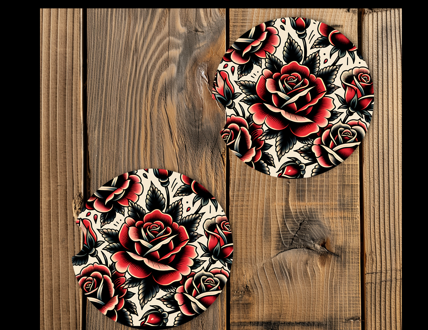 Car Coasters-Rose Tattoo set of 2
