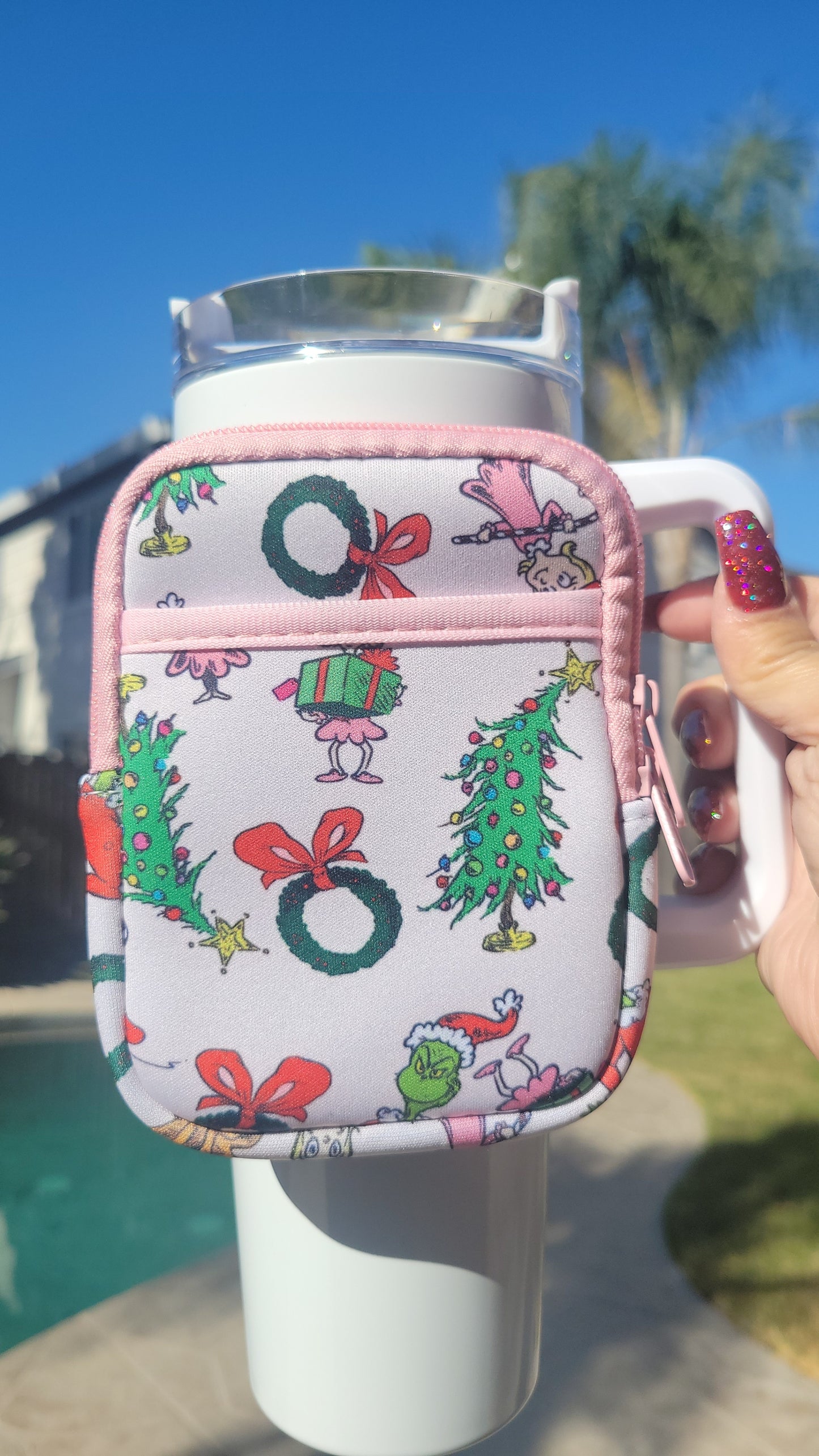 Pink Grinchy Tumbler Bag