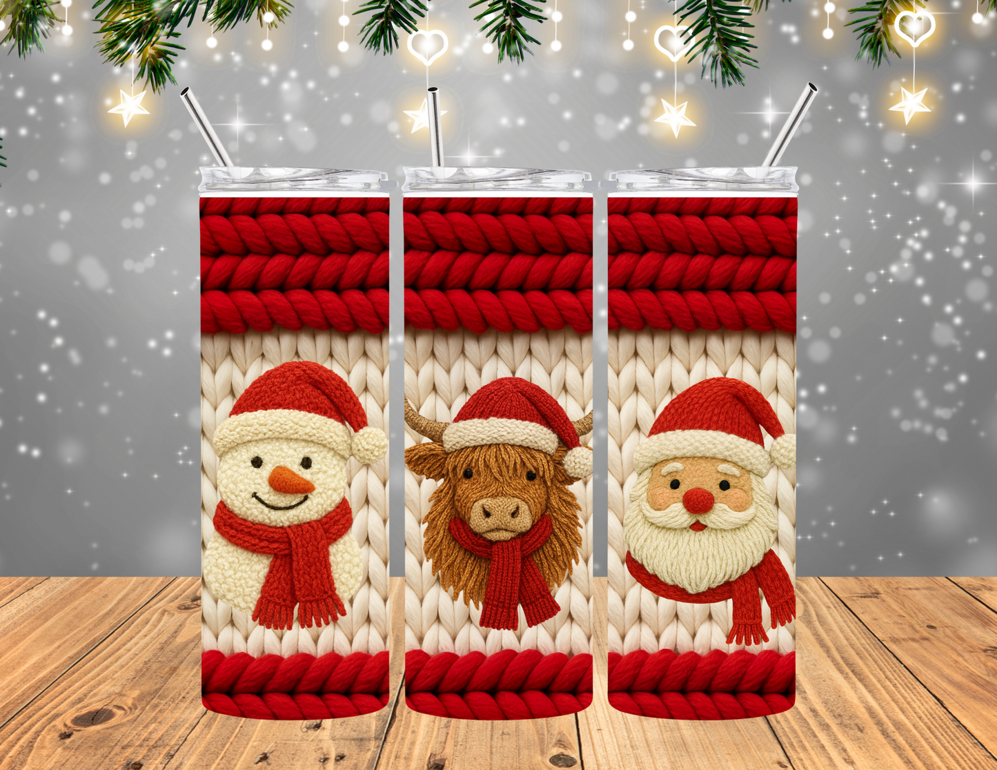 Snow Cow Clause Knit tumbler