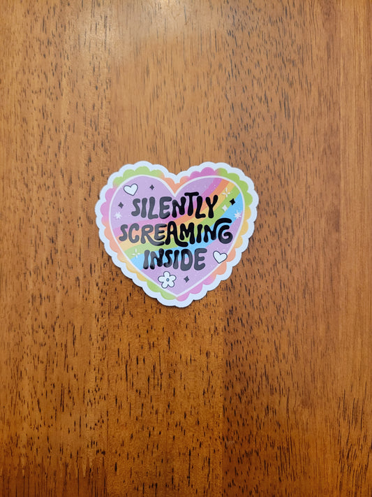 Silently Screaming Inside White Vinyl Sticker