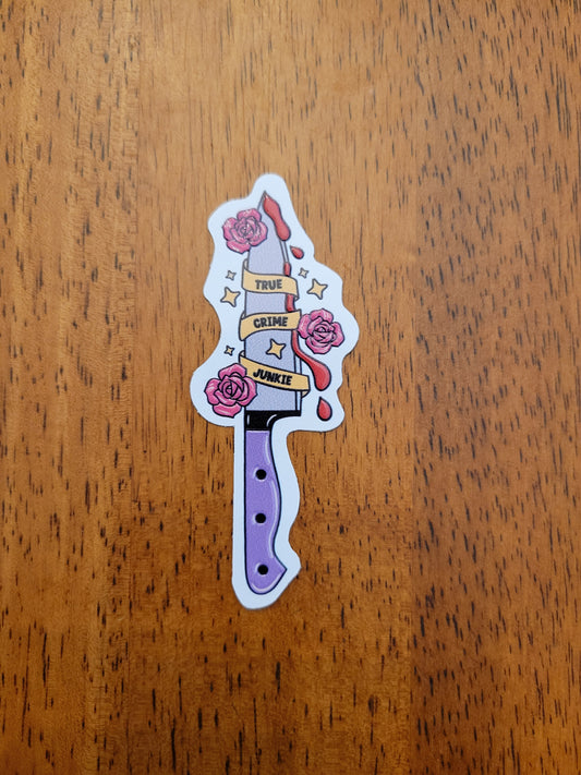 True Crime Junkie Textured White Vinyl Sticker