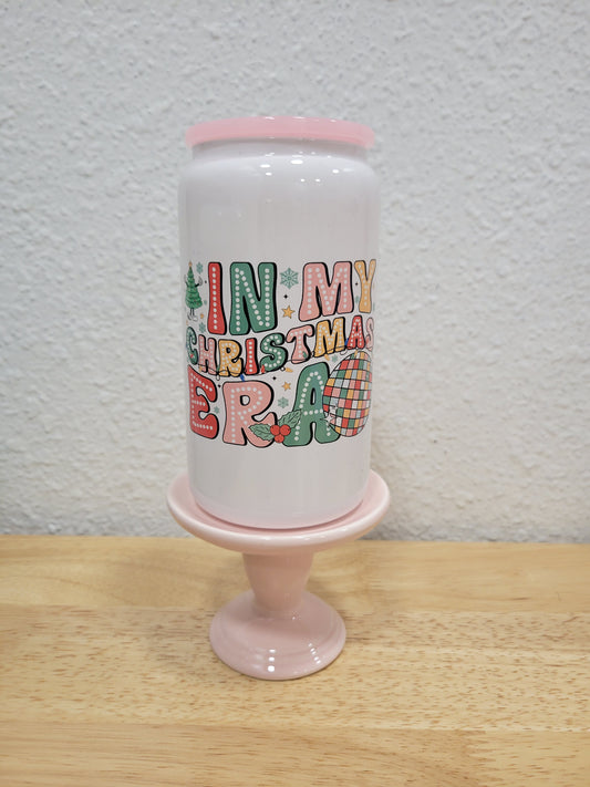 Christmas Era Glass Can Cup