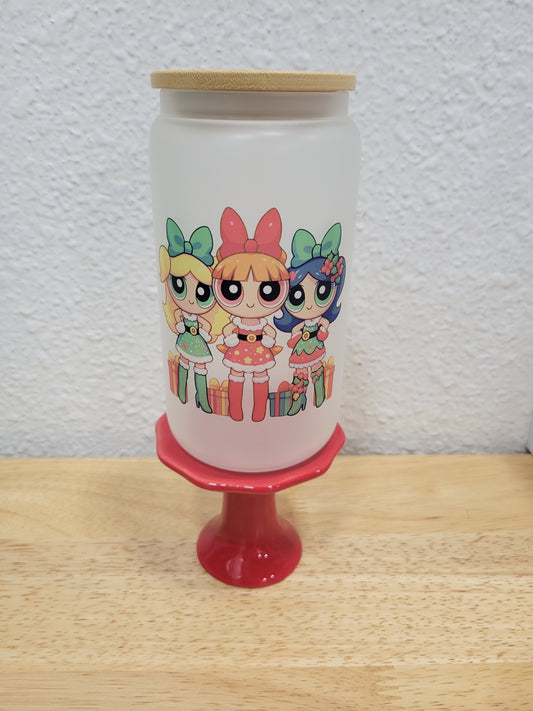Holiday Power Girls Glass Can Cup