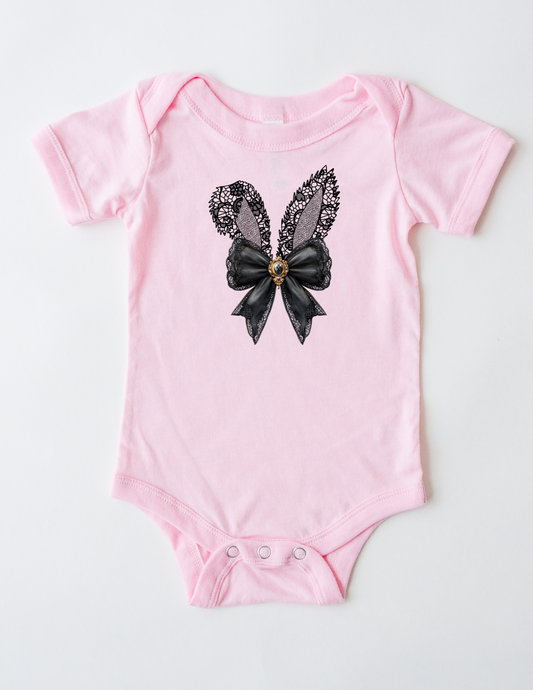 Lace Bunny Ears-Black Onesie