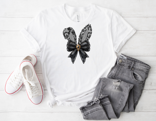 Lace Bunny Ears-black (Adult/Kids) Tee