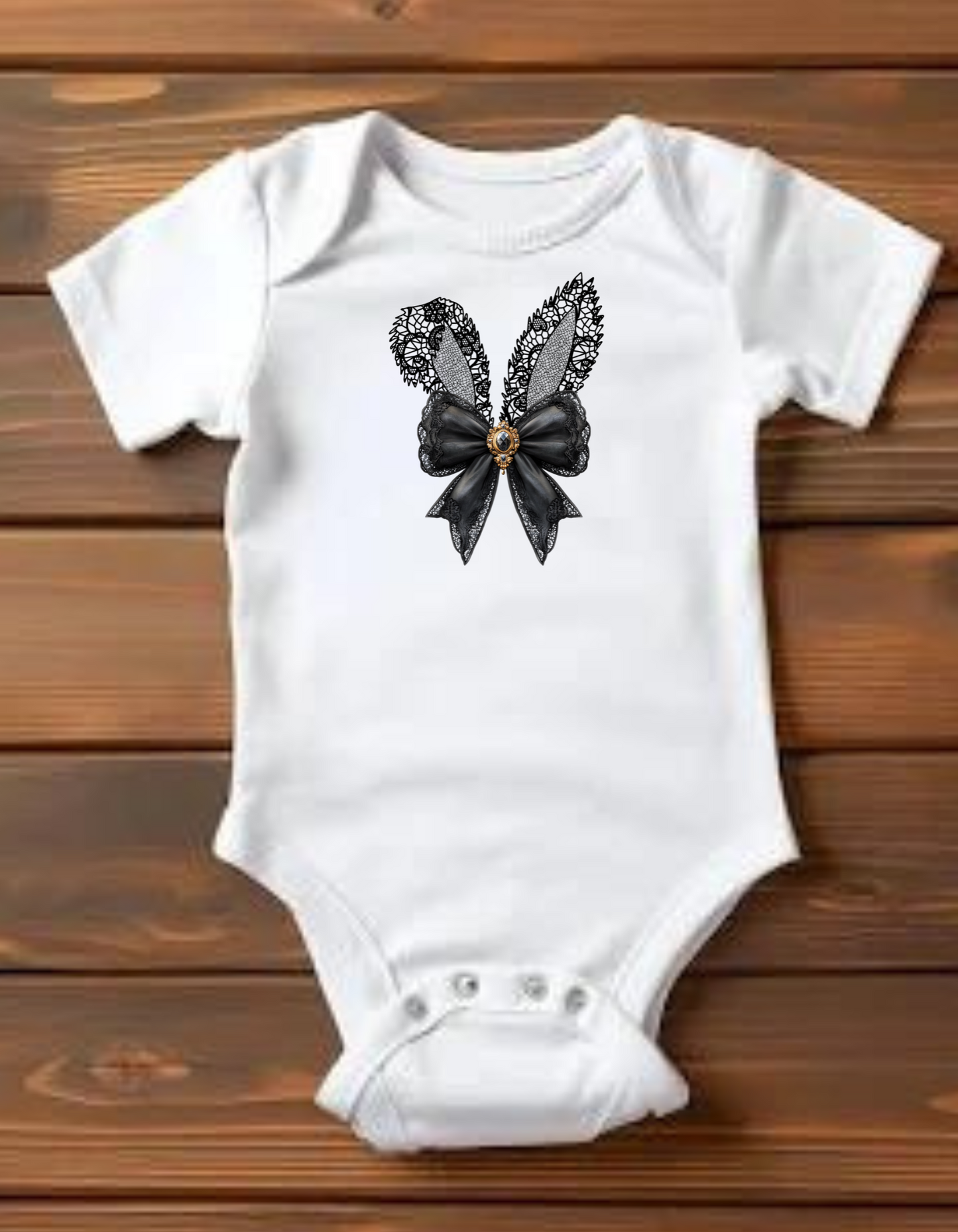 Lace Bunny Ears-Black Onesie