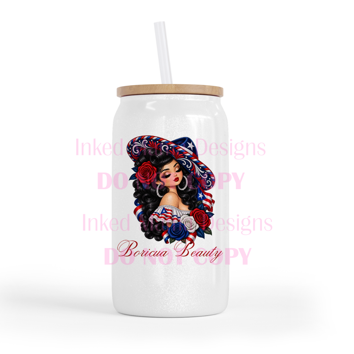Sombrero Girl White Glass Can