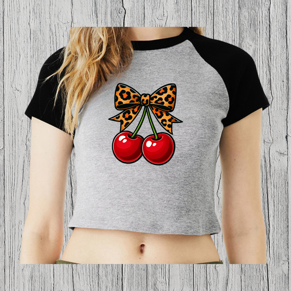 Cheetah Cherries crop top apparel
