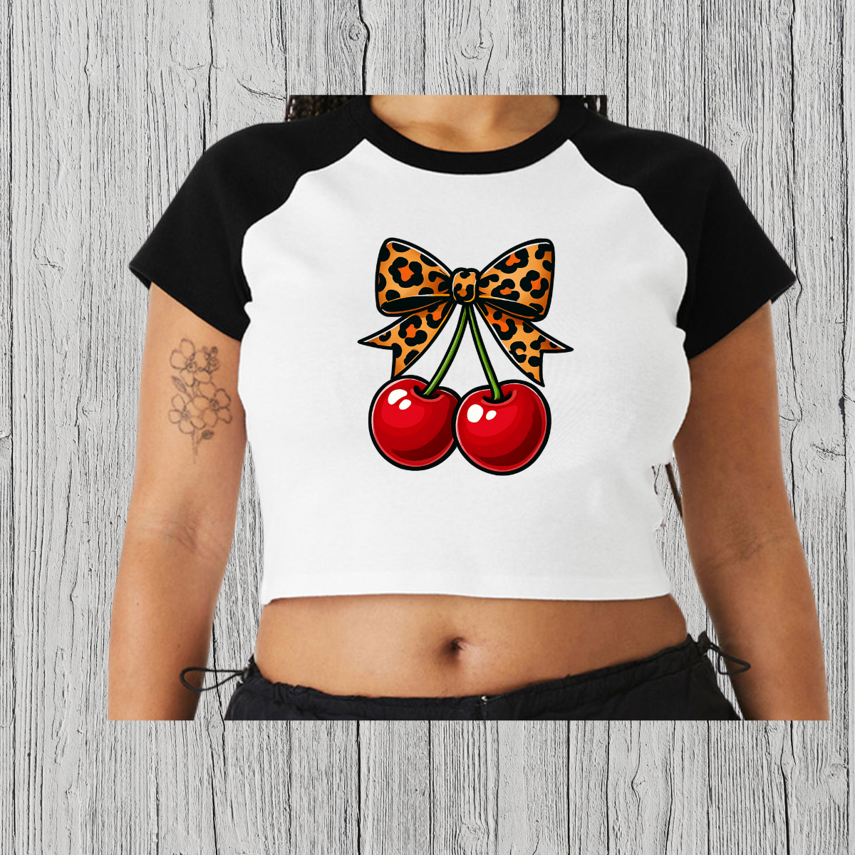 Cheetah Cherries crop top apparel