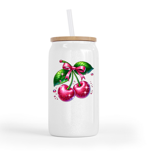 Cherry Sparkle Glass Can Cup