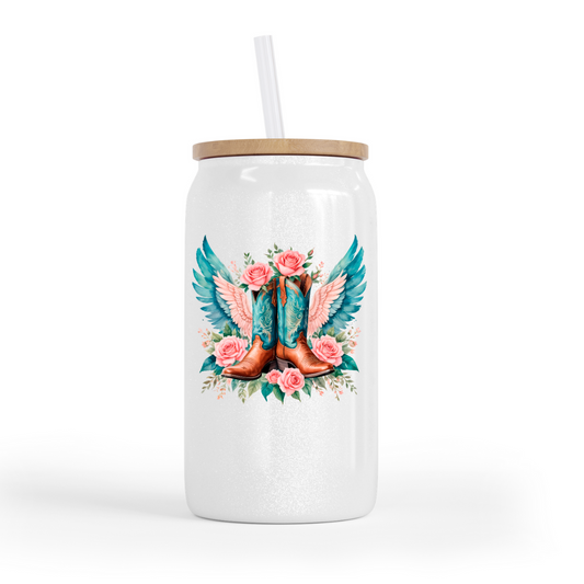 Cowboy Angel Glass Can Cup