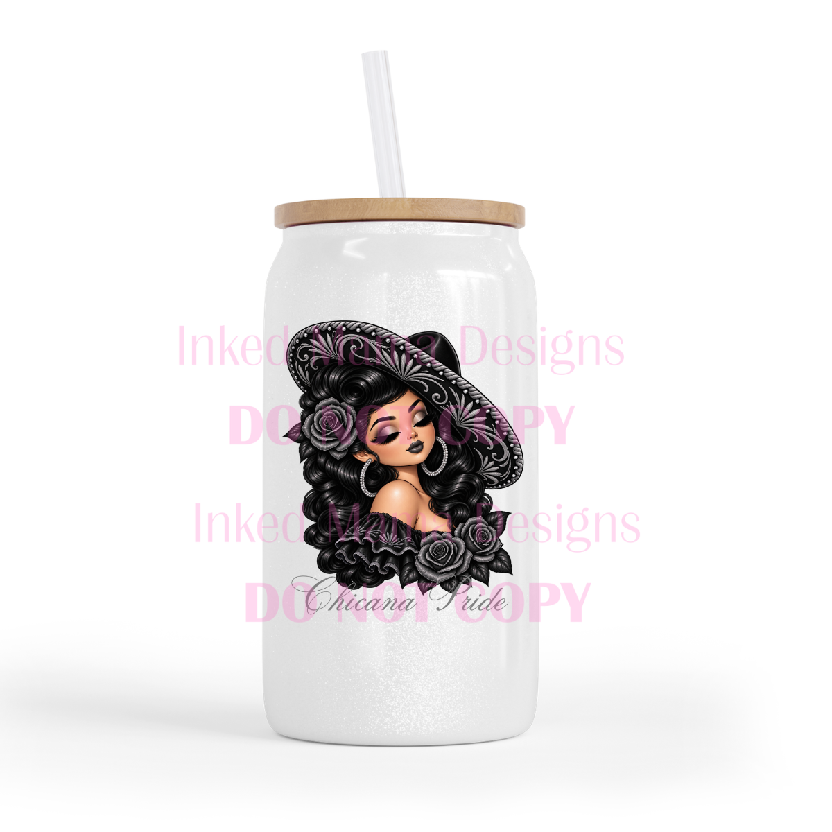 Sombrero Girl White Glass Can