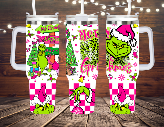 Pink Grinchy 40 oz Tumbler