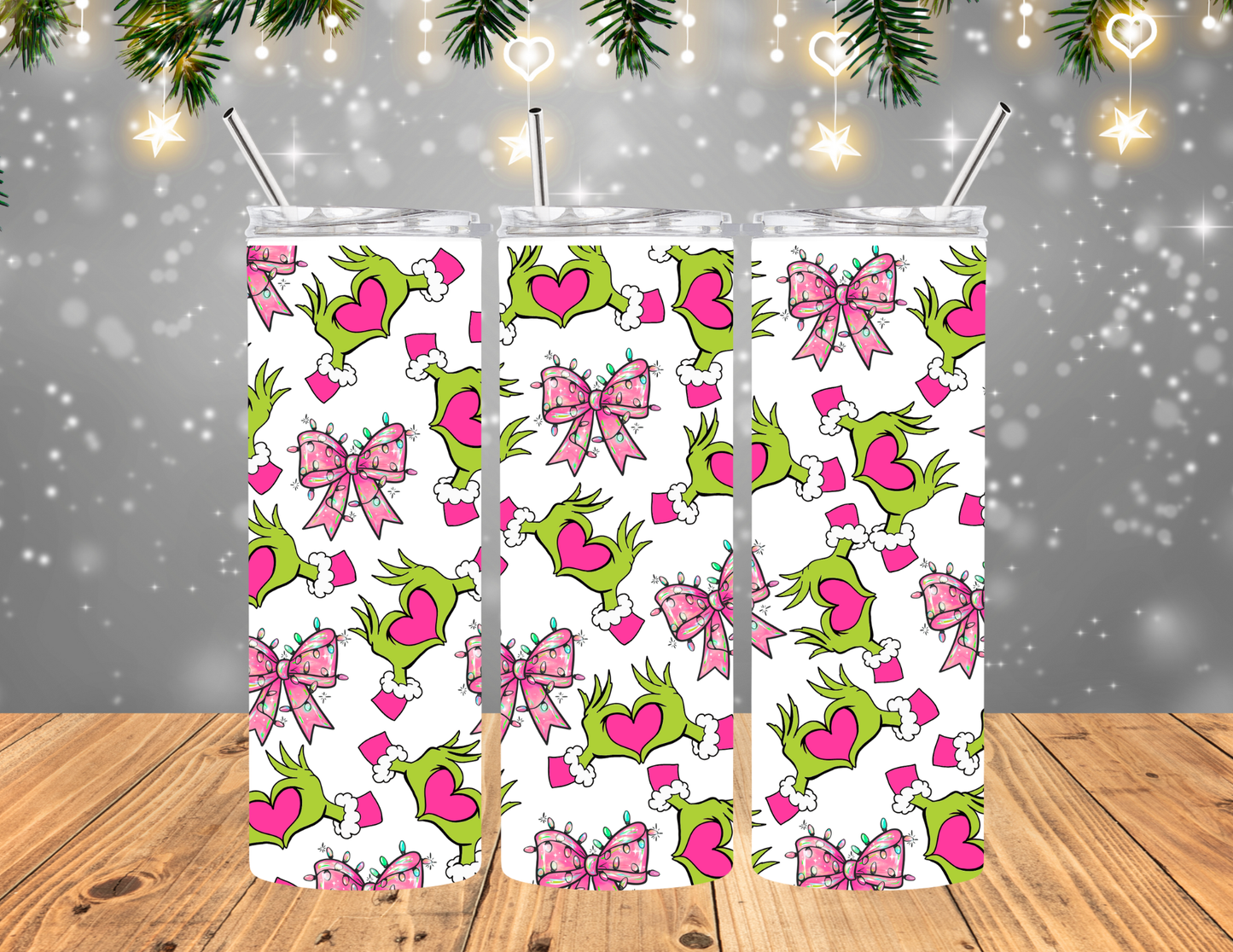 Holiday Pink Grinch tumbler