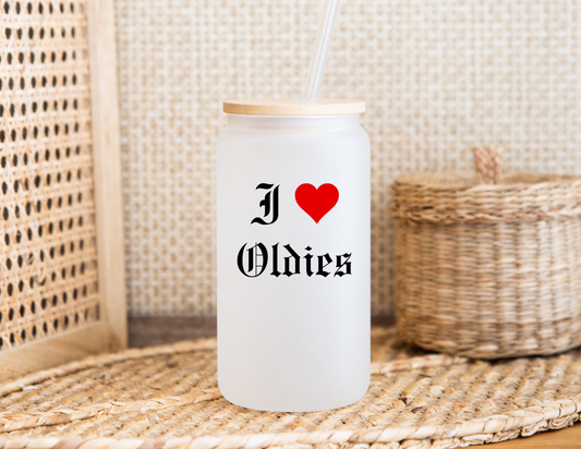 I heart oldies glass cup