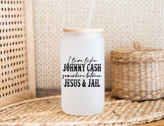 Jesus and Jail Glass Can Cup