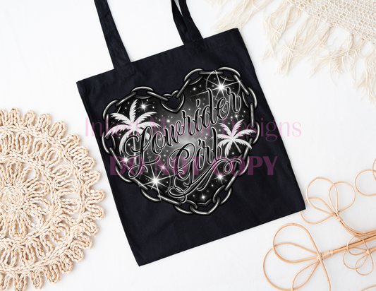 Lowrider Girl Heart Chain Tote Bags