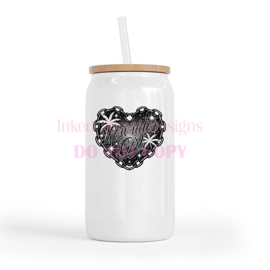 Lowrider Girl Heart Chain Glass Can