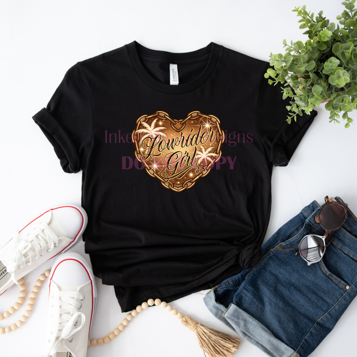 Lowrider Girl Heart Chain Tee
