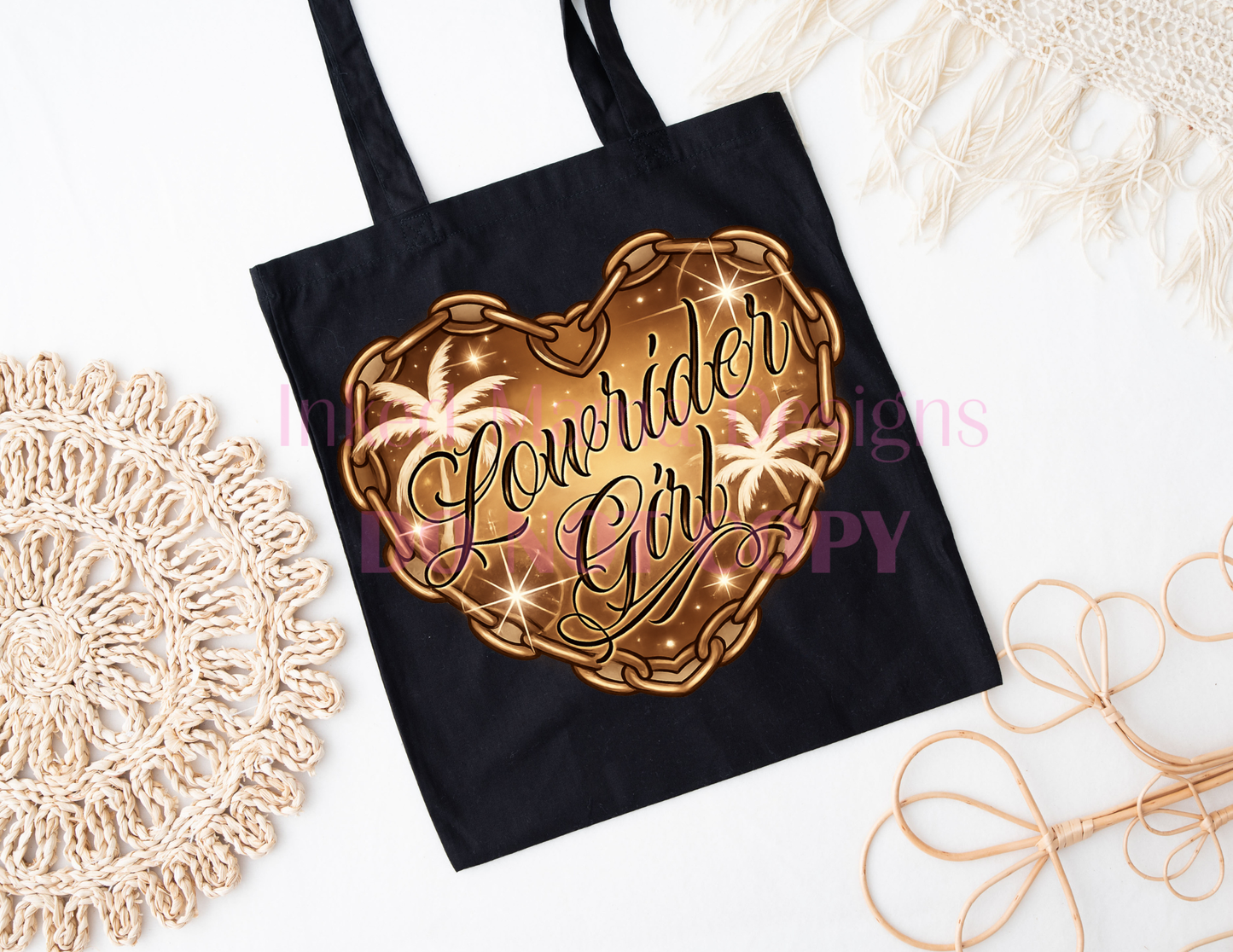 Lowrider Girl Heart Chain Tote Bags