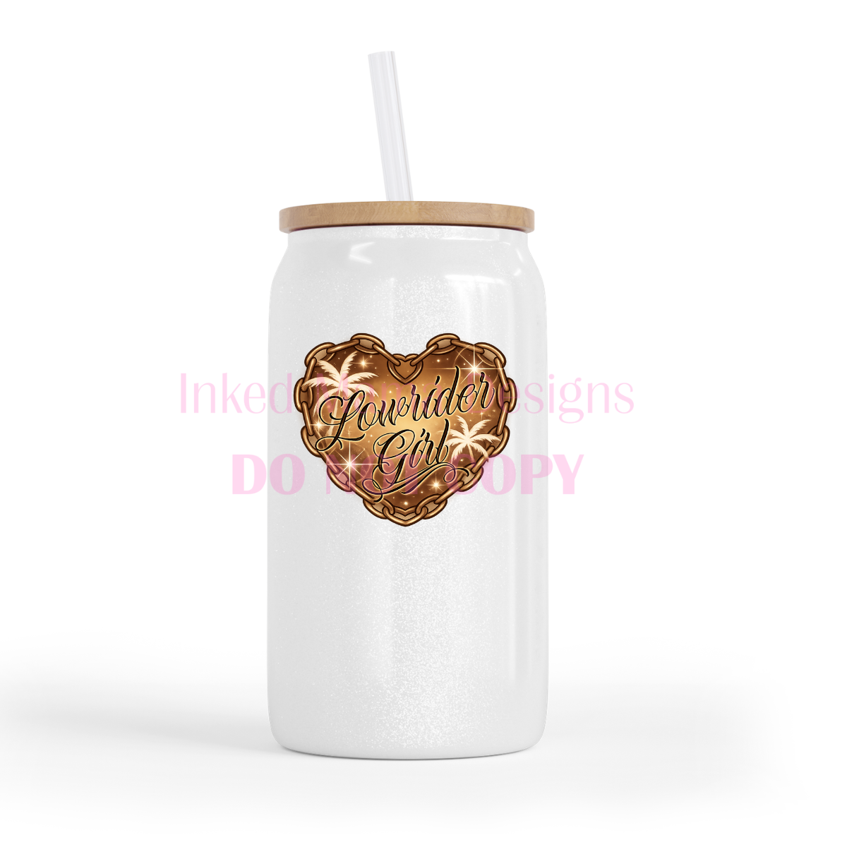 Lowrider Girl Heart Chain Glass Can