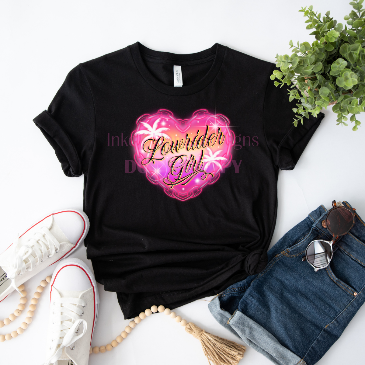 Lowrider Girl Heart Chain Tee