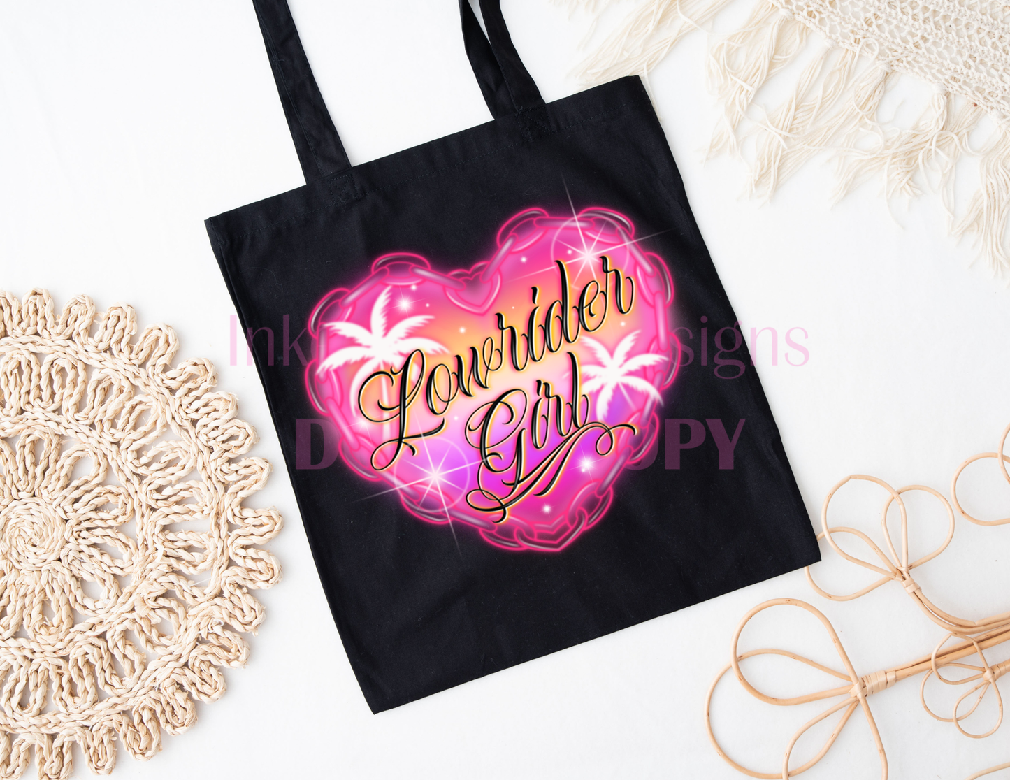 Lowrider Girl Heart Chain Tote Bags