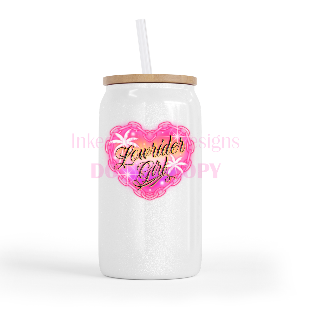 Lowrider Girl Heart Chain Glass Can