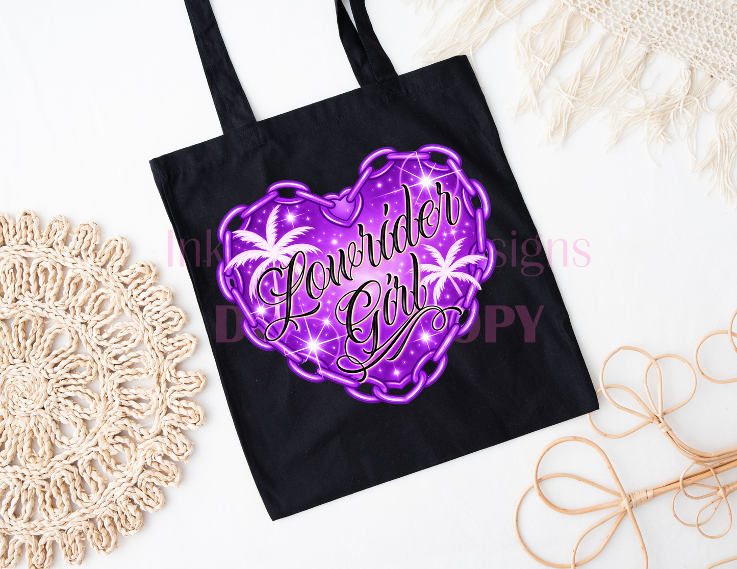Lowrider Girl Heart Chain Tote Bags