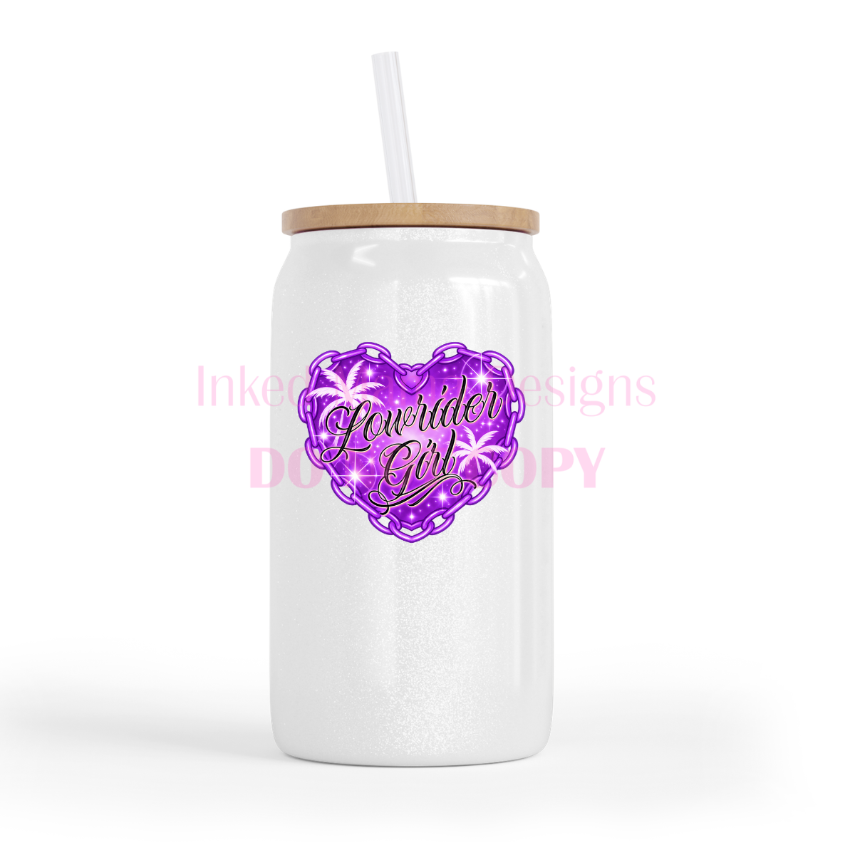 Lowrider Girl Heart Chain Glass Can