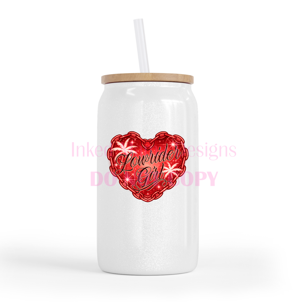 Lowrider Girl Heart Chain Glass Can