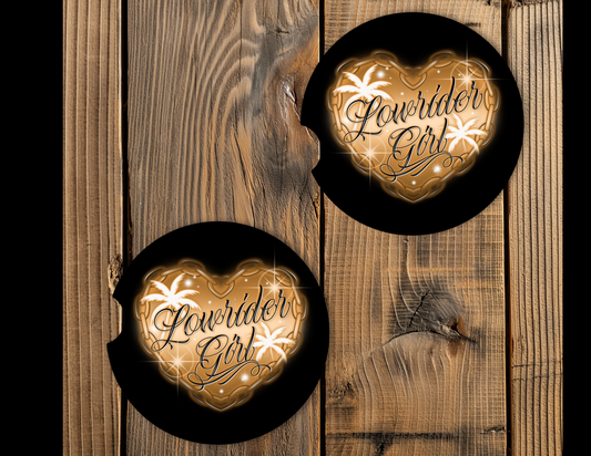 Car Coasters-Lowrider Girl (brown) set of 2