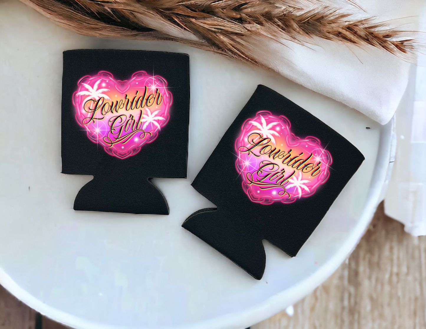 Can Cooler-Lowrider Girl (pink) set of 2
