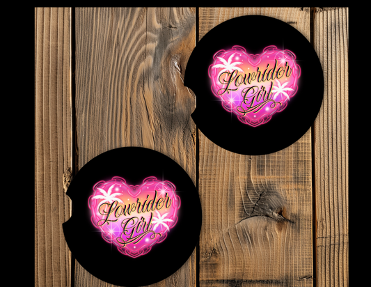 Car Coasters-Lowrider Girl (pink) set of 2