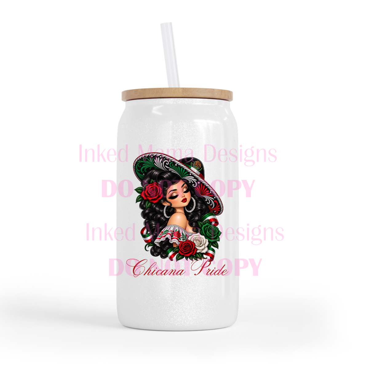 Sombrero Girl White Glass Can