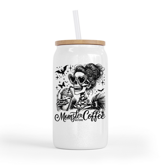 Momster Before Coffee Glass Can