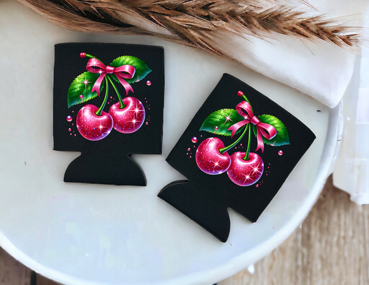 Can Cooler-Pink Cherries set of 2
