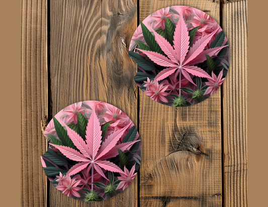 Car Coaster-Pink Leaf set of 2