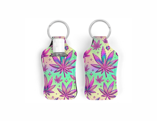Hand Sanitizer Keychain-Pink Leaves